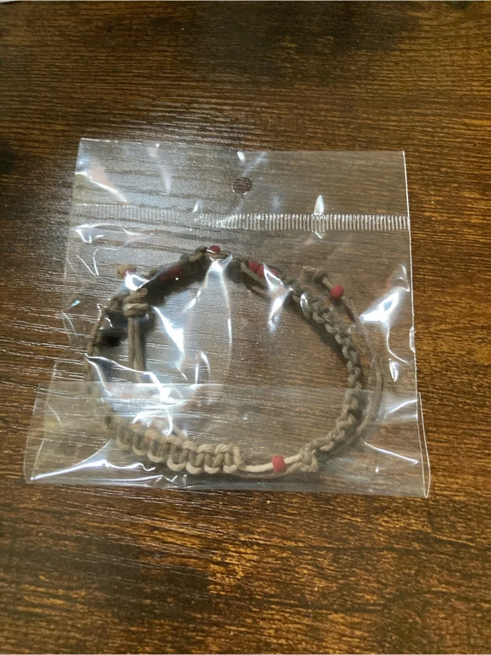 Handmade Hemp Cord Bracelet with Red Beads